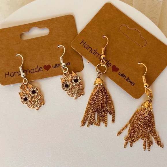 Beautiful Set of TWO Pair Goldtoned Dangling Fashion Earrings - Picture 1 of 5